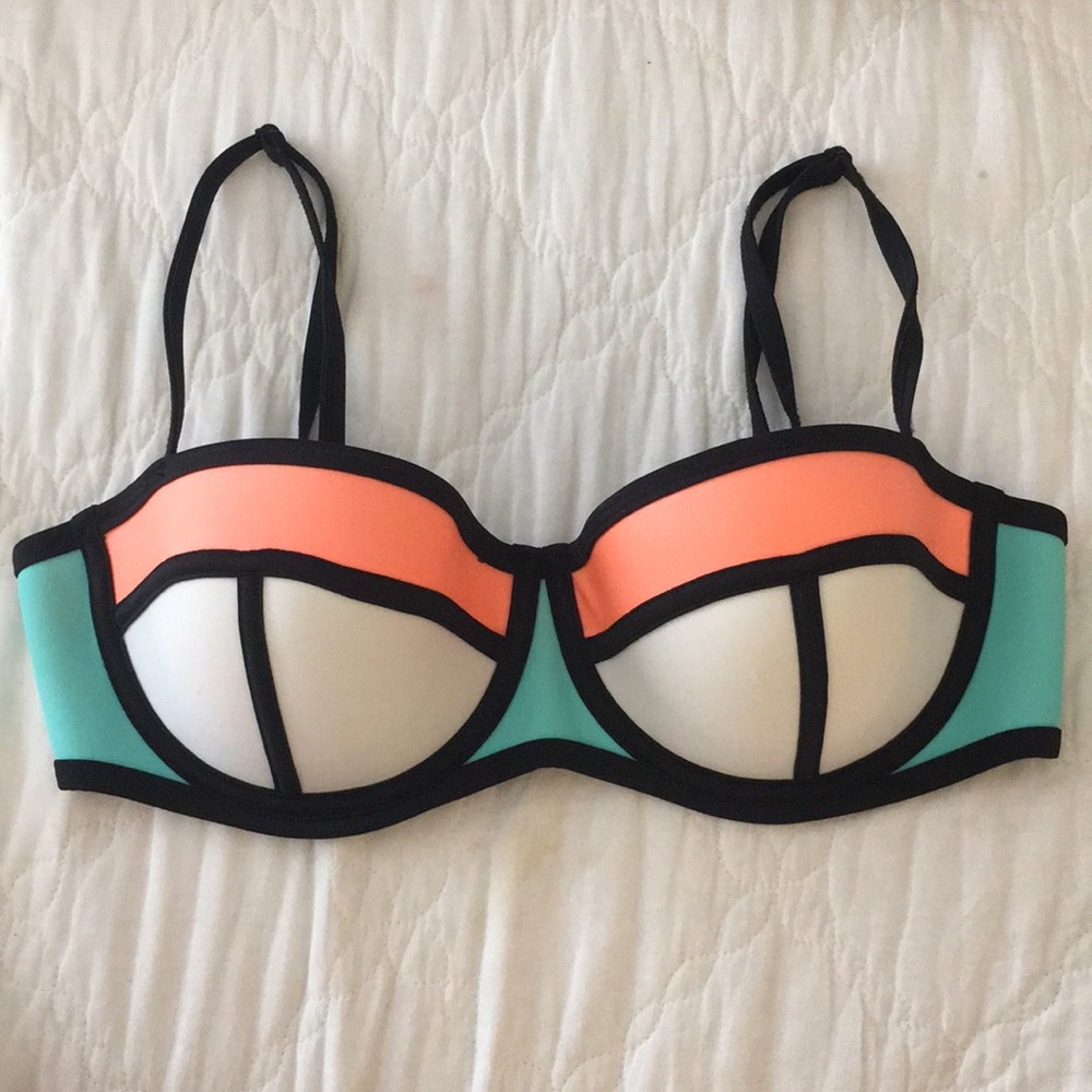 Perfect Triangl Bikini Top in Orange and Teal S+